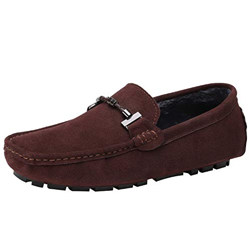 Jamron Herren Elegant Schnalle Halbschuhe Komfort Wildleder Fahrschuhe Stilvoll Mokassin Slippers Hausschuhe Pantoffeln Kaffee Plüsch SN19020-2 EU42 von Jamron