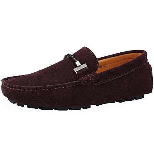 Jamron Herren Elegant Schnalle Halbschuhe Komfort Wildleder Fahrschuhe Stilvoll Mokassin Slippers Hausschuhe Pantoffeln Kaffee SN19020 EU47 von Jamron