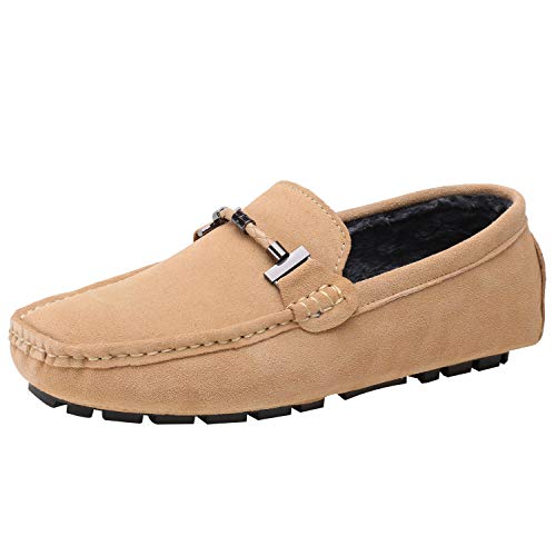 Jamron Herren Elegant Schnalle Halbschuhe Komfort Wildleder Fahrschuhe Stilvoll Mokassin Slippers Hausschuhe Pantoffeln Kamel Plüsch SN19020-2 EU39.5 von Jamron