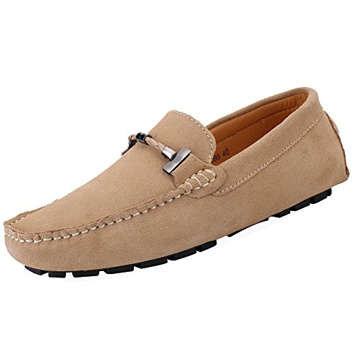 Jamron Herren Elegant Schnalle Halbschuhe Komfort Wildleder Fahrschuhe Stilvoll Mokassin Slippers Hausschuhe Pantoffeln Kamel SN19020 EU39.5 von Jamron