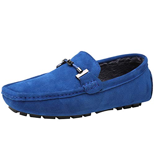 Jamron Herren Elegant Schnalle Halbschuhe Komfort Wildleder Fahrschuhe Stilvoll Mokassin Slippers Hausschuhe Pantoffeln Königsblau Plüsch SN19020-2 EU39.5 von Jamron