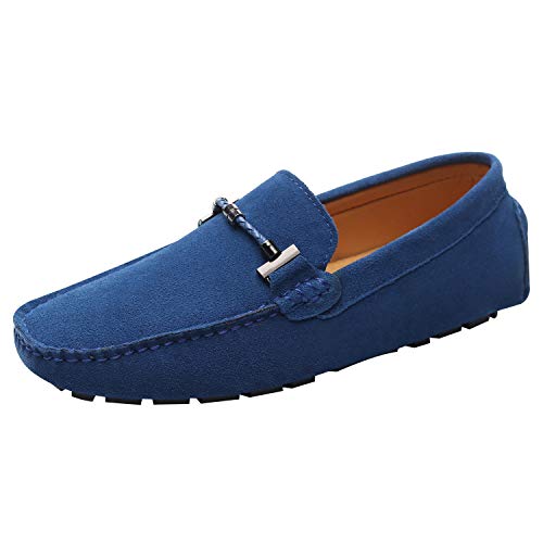 Jamron Herren Elegant Schnalle Halbschuhe Komfort Wildleder Fahrschuhe Stilvoll Mokassin Slippers Hausschuhe Pantoffeln Königsblau SN19020 EU39.5 von Jamron