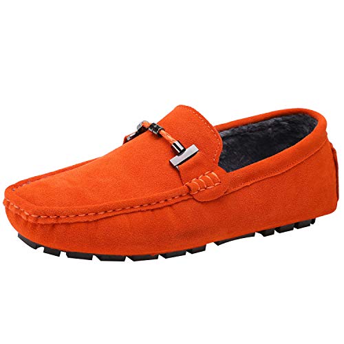 Jamron Herren Elegant Schnalle Halbschuhe Komfort Wildleder Fahrschuhe Stilvoll Mokassin Slippers Hausschuhe Pantoffeln Orange Plüsch SN19020-2 EU41 von Jamron