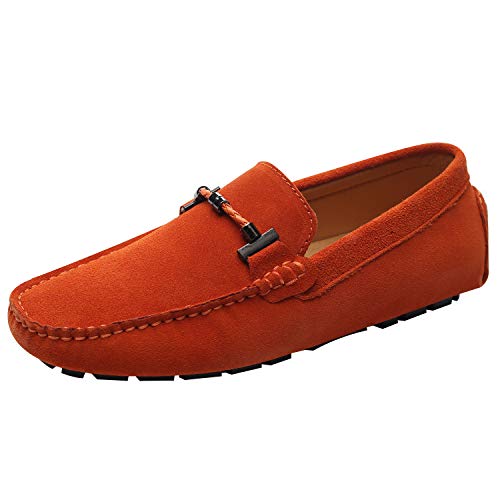 Jamron Herren Elegant Schnalle Halbschuhe Komfort Wildleder Fahrschuhe Stilvoll Mokassin Slippers Hausschuhe Pantoffeln Orange SN19020 EU44 von Jamron
