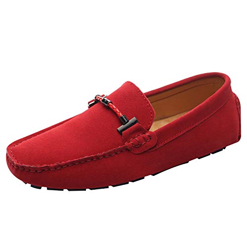 Jamron Herren Elegant Schnalle Halbschuhe Komfort Wildleder Fahrschuhe Stilvoll Mokassin Slippers Hausschuhe Pantoffeln Rot SN19020 EU39.5 von Jamron