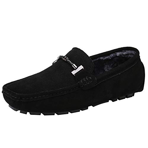 Jamron Herren Elegant Schnalle Halbschuhe Komfort Wildleder Fahrschuhe Stilvoll Mokassin Slippers Hausschuhe Pantoffeln Schwarz Plüsch SN19020-2 EU39.5 von Jamron