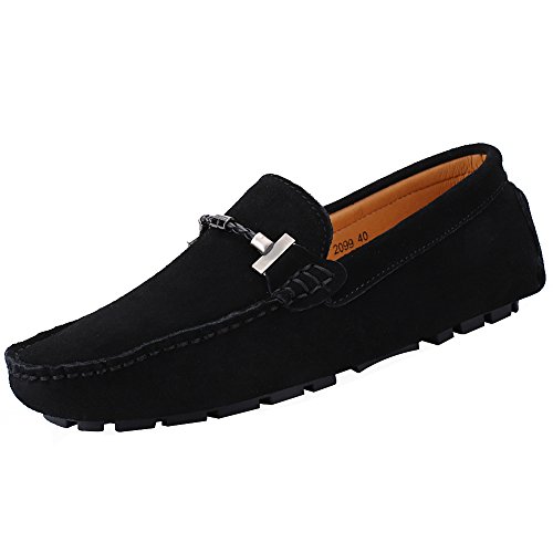 Jamron Herren Elegant Schnalle Halbschuhe Komfort Wildleder Fahrschuhe Stilvoll Mokassin Slippers Hausschuhe Pantoffeln Schwarz SN19020 EU39.5 von Jamron