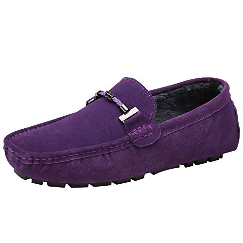 Jamron Herren Elegant Schnalle Halbschuhe Komfort Wildleder Fahrschuhe Stilvoll Mokassin Slippers Hausschuhe Pantoffeln Violett Plüsch SN19020-2 EU40 von Jamron