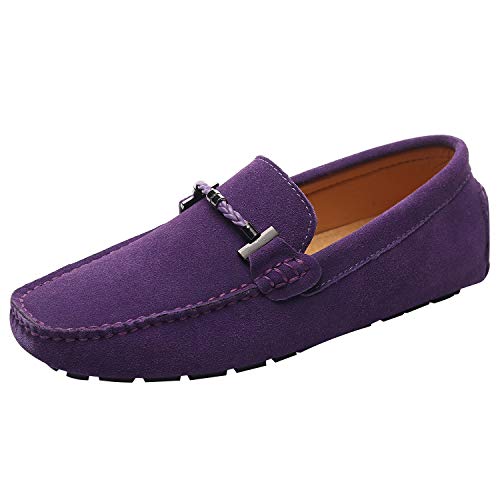 Jamron Herren Elegant Schnalle Halbschuhe Komfort Wildleder Fahrschuhe Stilvoll Mokassin Slippers Hausschuhe Pantoffeln Violett SN19020 EU40 von Jamron