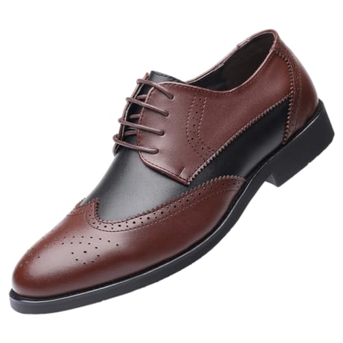 Jamron Herren Elegant Wingtip Brogue Spectator Schuhe Patchwork Derby Schnüren Abendschuhe Braun SN0707202 EU43 von Jamron