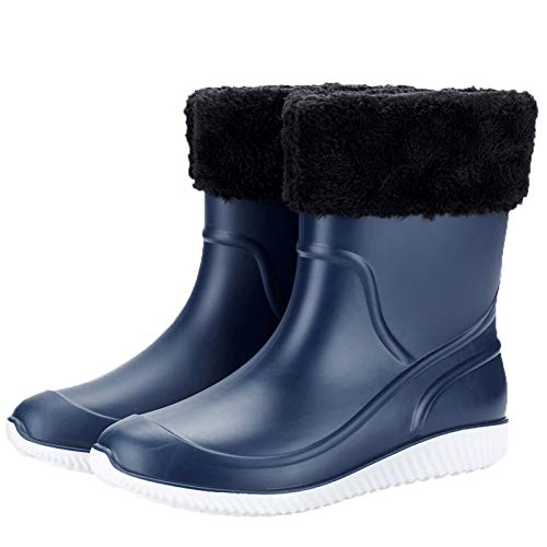 Jamron Herren Halbschaft Wasserdicht Schneestiefel Regenstiefel Anti-Rutsch Outdoor Garten Farm Stiefel mit Abnehmbar Plüschfutter Blau 2 SN01622 EU42 von Jamron
