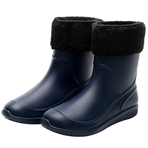 Jamron Herren Halbschaft Wasserdicht Schneestiefel Regenstiefel Anti-Rutsch Outdoor Garten Farm Stiefel mit Abnehmbar Plüschfutter Blau SN01622 EU43 von Jamron