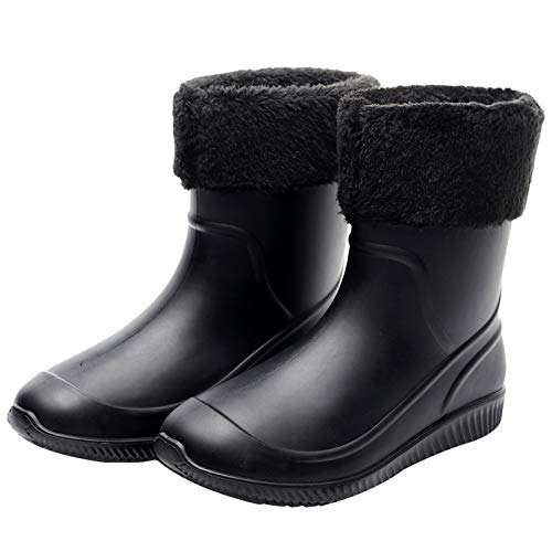 Jamron Herren Halbschaft Wasserdicht Schneestiefel Regenstiefel Anti-Rutsch Outdoor Garten Farm Stiefel mit Abnehmbar Plüschfutter Schwarz SN01622 EU42 von Jamron