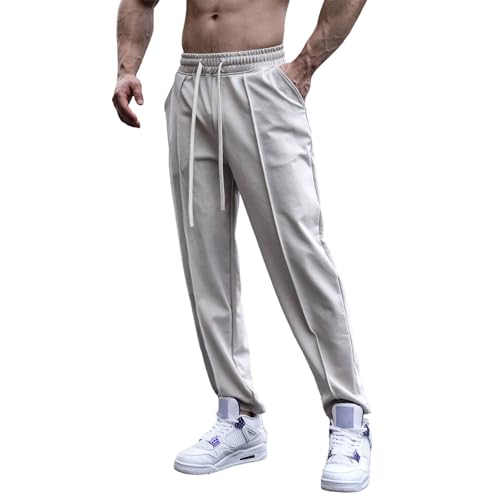Jamron Herren Jogginghose Lange Sporthose Trainingshose mit Weitem Bein Gym Fitness Freizeithose mit Taschen Hellgrau L von Jamron