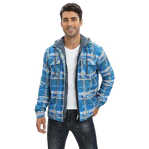 Jamron Herren Kariert Steppjacke mit Kapuze Dünne Baumwolle Gepolstert Holzfällerhemd SN07929-2 Blau 5XL von Jamron