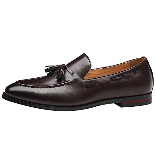 Jamron Herren Klassisch Britischer Stil Quaste Loafers Halbschuhe Kunstleder Leicht Mokassin Slippers Braun SN01757 EU45.5 von Jamron