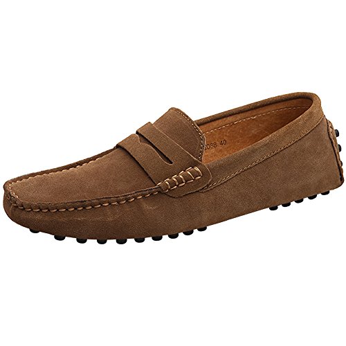 Jamron Herren Wildleder Penny Loafers Gemütlich Fahrende Schuhe Mokassin Slippers Braun 2088 UK9/EU43 von Jamron