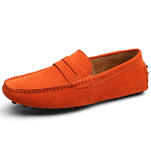 Jamron Herren Wildleder Penny Loafers Gemütlich Fahrende Schuhe Mokassin Slippers Orange 2088 UK8/EU42 von Jamron