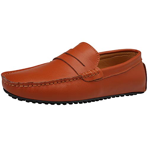 Jamron Herren Kunstleder Stilvoll Mokassin Slippers Penny Loafers Orange SN19062 EU41 von Jamron