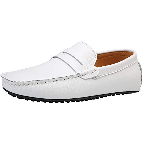 Jamron Herren Kunstleder Stilvoll Mokassin Slippers Penny Loafers Weiß SN19062 EU44 von Jamron