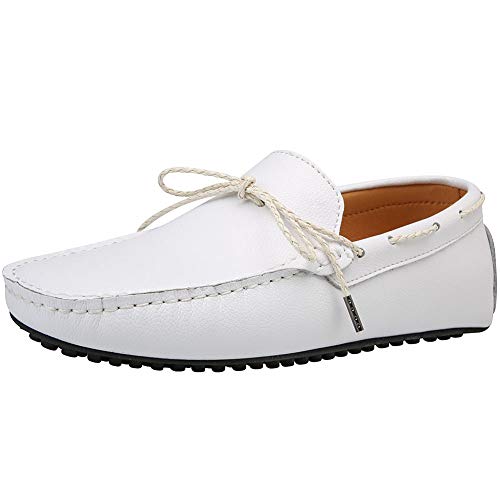 Jamron Herren Kunstleder Stilvoll Mokassin Slippers Penny Loafers Weiß SN19068 EU45.5 von Jamron