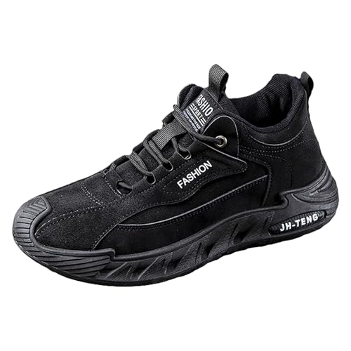 Jamron Herren Kunstwildleder Flexible Sohle Sneakers Fitness Laufschuhe Turnschuhe Schwarz SN0706295 EU41.5 von Jamron
