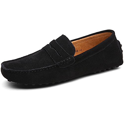 Jamron Herren Wildleder Penny Loafers Gemütlich Fahrende Schuhe Mokassin Slippers Schwarz 2088 UK10/EU44.5 von Jamron