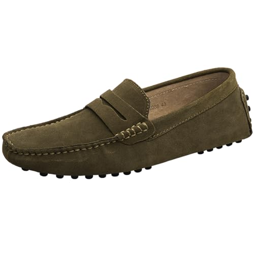 Jamron Herren Wildleder Penny Loafers Gemütlich Fahrende Schuhe Mokassin Slippers Braun 2088 UK7.5/EU41.5 von Jamron