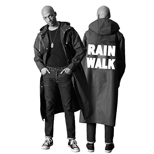 Jamron Herren Modisch Drucken Eva Schwarz Langer Regenmantel mit Kapuze Atmungsaktiv Wiederverwendbar SN070205 Schwarz-B XL von Jamron