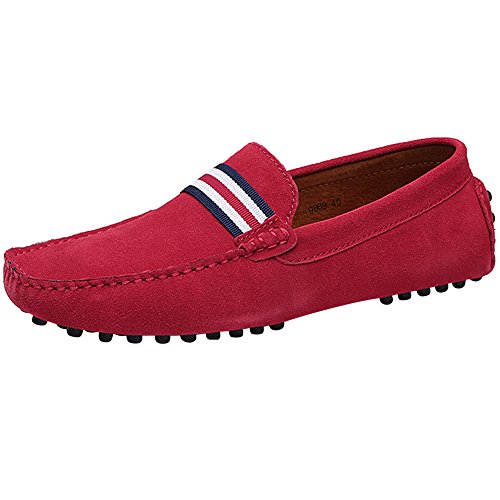 Jamron Herren Modische NATO Strap Mokassin Slippers Gemütlich Suede Wildleder Fahrschuhe Rot SN19869 EU43 von Jamron