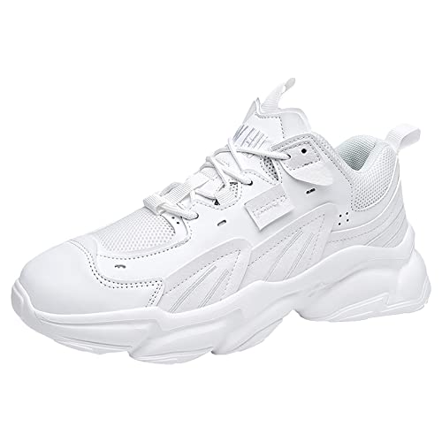 Jamron Herren PU + Mesh Sportschuhe Modische Chunky Sneakers Keilabsatz Turnschuhe Weiß SN071023 EU44 von Jamron