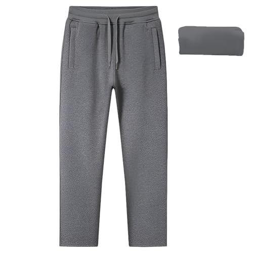 Jamron Herren Slim Fit Baumwolle Jogginghose mit Reißverschlusstaschen Trainingshose Freizeithose Straight Grau Flaum 3XL von Jamron