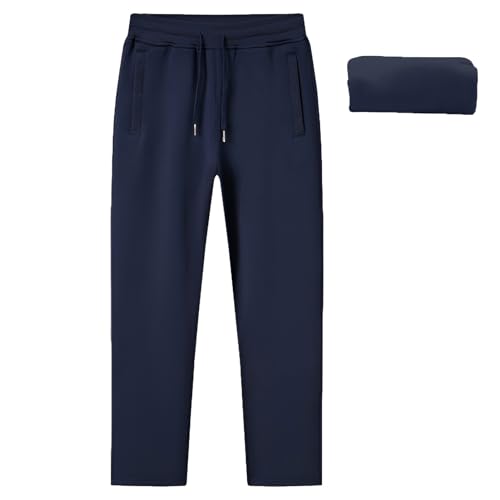 Jamron Herren Slim Fit Baumwolle Jogginghose mit Reißverschlusstaschen Trainingshose Freizeithose Straight Marineblau Flaum S von Jamron