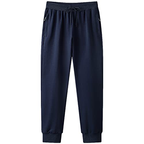 Jamron Herren Slim Fit Jogginghose aus Baumwolle mit Reißverschlusstaschen Trainingshose Freizeithose Tapered Marineblau 6XL von Jamron