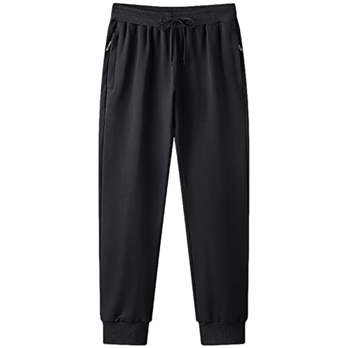 Jamron Herren Slim Fit Jogginghose aus Baumwolle mit Reißverschlusstaschen Trainingshose Freizeithose Tapered Schwarz 4XL von Jamron