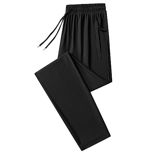 Jamron Herren Sommer Dünne Dehnbare Jogginghose Sporthose mit Reißverschlusstaschen Leichte Freizeithosen Gerade Bein Schwarz S von Jamron