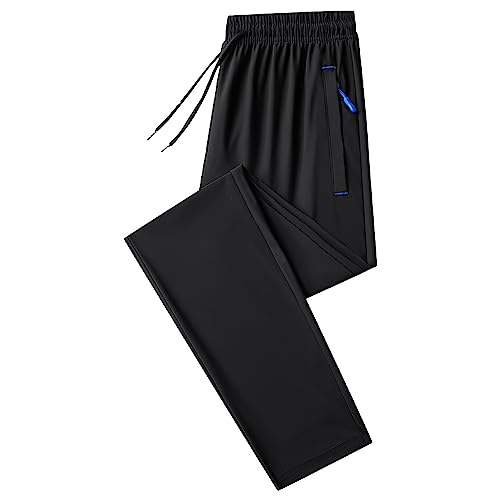 Jamron Herren Sommer Dünne Dehnbare Jogginghose Sporthose mit Reißverschlusstaschen Leichte Freizeithosen Gerade Bein Schwarz & Blau XL von Jamron