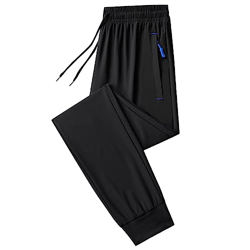 Jamron Herren Sommer Dünne Dehnbare Jogginghose Sporthose mit Reißverschlusstaschen Leichte Freizeithosen Verjüngtes Bein Schwarz & Blau 5XL von Jamron