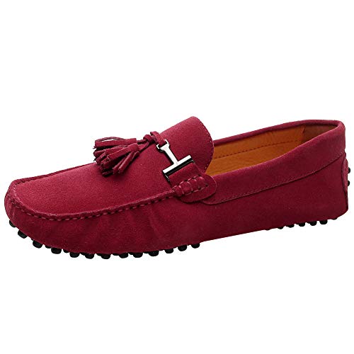 Jamron Herren Stilvoll Quaste Wildleder Mokassins Bequem Halbschuhe Niederung Fahrschuhe Burgund 2080 EU44 von Jamron