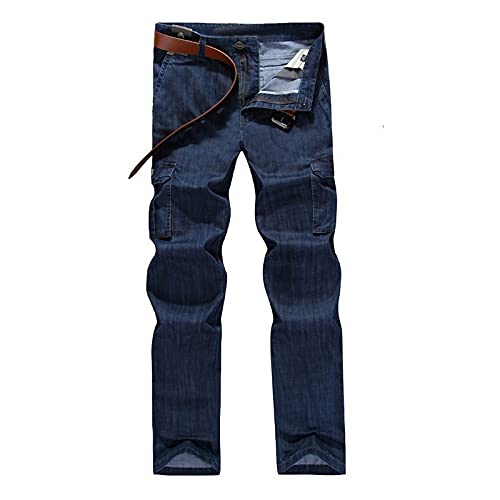 Jamron Herren Straight Cut Regular Fit Cargo Jeans mit 6 Taschen Comfort Denim Jeans Lange Hose für alle Jahreszeiten Blau 32W / 32L von Jamron