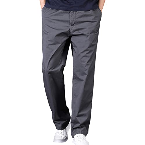 Jamron Herren Straight Fit Elastische Taille Chino Hose Freizeithose Baumwoll Arbeitshose mit 4 Taschen Dunkelgrau XXL von Jamron