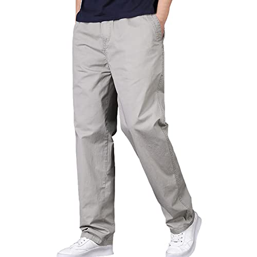 Jamron Herren Straight Fit Elastische Taille Chino Hose Freizeithose Baumwoll Arbeitshose mit 4 Taschen Hellgrau XXL von Jamron