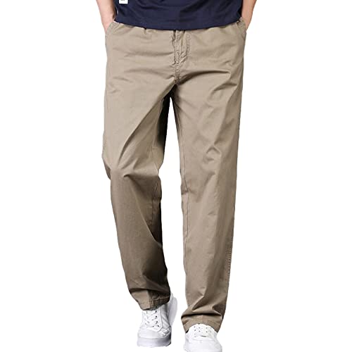 Jamron Herren Straight Fit Elastische Taille Chino Hose Freizeithose Baumwoll Arbeitshose mit 4 Taschen Khaki 3XL von Jamron