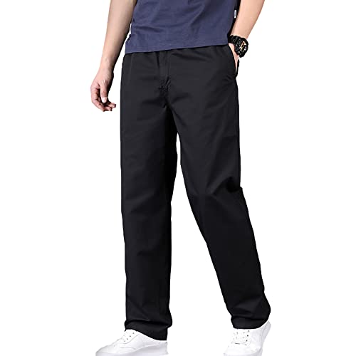 Jamron Herren Straight Fit Elastische Taille Chino Hose Freizeithose Baumwoll Arbeitshose mit 4 Taschen Schwarz M von Jamron