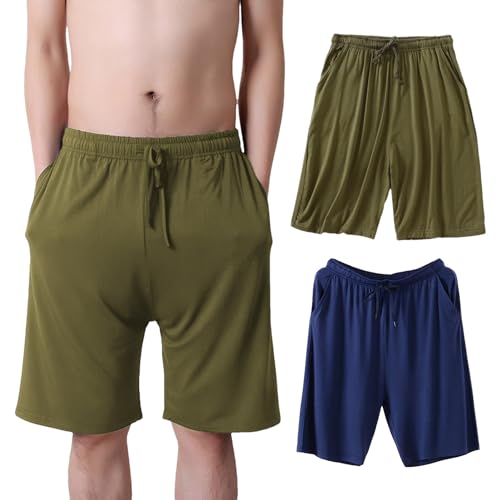 Jamron Herren Übergröße 2er Pack Kurze Schlafanzughose Pyjamahose Dehnbare Leicht Schlafshorts Freizeithose mit Taschen Armeegrün + Marineblau 4XL von Jamron