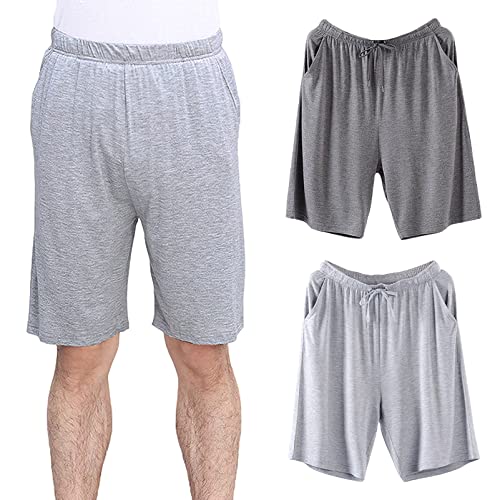 Jamron Herren Übergröße 2er Pack Kurze Schlafanzughose Pyjamahose Dehnbare Leicht Schlafshorts Freizeithose mit Taschen Hellgrau + Dunkelgrau 5XL von Jamron