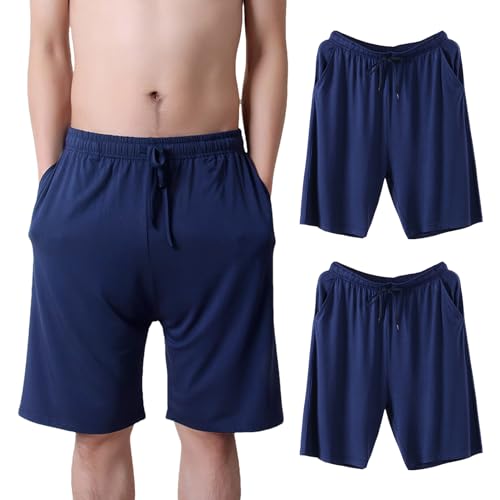 Jamron Herren Übergröße 2er Pack Kurze Schlafanzughose Pyjamahose Dehnbare Leicht Schlafshorts Freizeithose mit Taschen Marineblau + Marineblau XXL von Jamron
