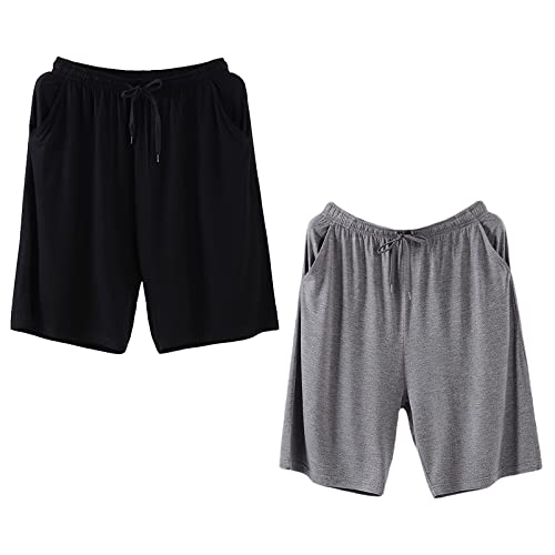 Jamron Herren Übergröße 2er Pack Kurze Schlafanzughose Pyjamahose Dehnbare Leicht Schlafshorts Freizeithose mit Taschen Schwarz + Dunkelgrau 6XL von Jamron