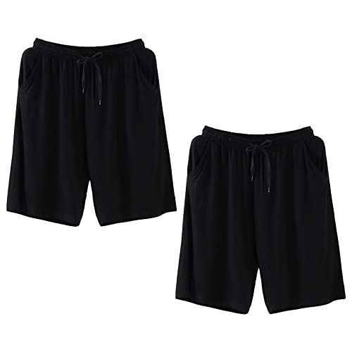 Jamron Herren Übergröße 2er Pack Kurze Schlafanzughose Pyjamahose Dehnbare Leicht Schlafshorts Freizeithose mit Taschen Schwarz + Schwarz 3XL von Jamron