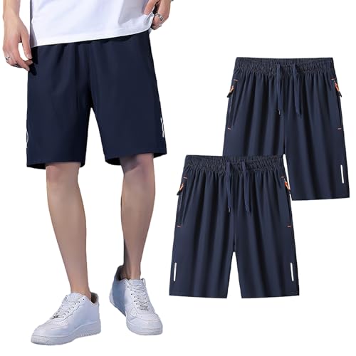 Jamron Herren Übergröße 2er Pack Laufshorts Gym Fitness Sports Shorts Leichte Kurze Hose mit Taschen und Reflektorstreifen Blau + Blau 4XL von Jamron